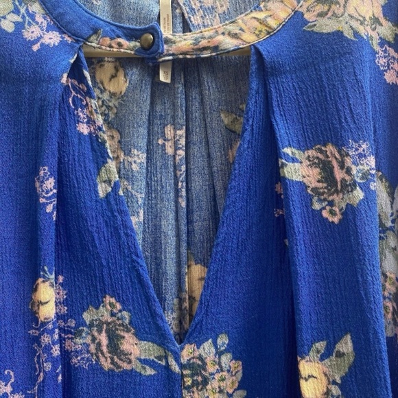 Free People Tree Swing Sleeveless Tunic Top Mini Dress Blue Floral Oversized XS - Picture 3 of 7